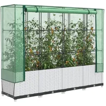 vidaXL Hochbeet mit Gewächshaus-Aufsatz Rattan-Optik Weiß 160 x 138 x 40 cm