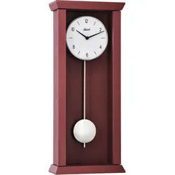 Hermle Quarz-Pendelwanduhr Modell: 71002-360141 mit rotbraunem Gehäuse, weißem Zifferblatt mit arabischen Ziffern und Strichindex und silberfarbenem Pendel