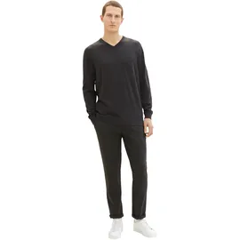 Tom Tailor 1038427 Basic Knit Pullover Mit V-ausschnitt Black Grey Melange XL