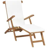 vidaXL Liegestuhl mit Auflage Cremeweiß Massivholz Teak