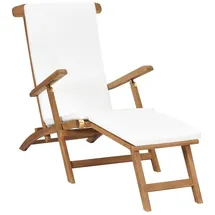 vidaXL Liegestuhl mit Auflage Cremeweiß Massivholz Teak