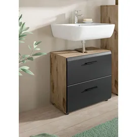 inn.furn Waschbeckenunterschrank, Eiche, Schwarz, Kunststoff, Nachbildung,Eiche, Uni, 2 Schubladen, Rechteckig, 60x54x30 cm, FSC Mix, Badezimmer, Badezimmerschränke, Waschbeckenunterschränke