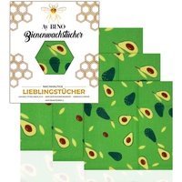 AY BINO Bienenwachstücher 3er Pack Lieblingstücher Umweltfreundlich Ökologisch Nachhaltig Wiederverwendbare Beeswax Wraps | Zero Waste Wachspapier für Lebensmittel Bio (Avocado, 3)