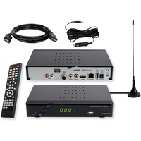 Sky Vision Set-ONE EasyOne 740 HD DVB-T2 Receiver, Freenet TV, Full-HD, HDMI, LAN, Mediaplayer, USB 2.0, 12V Camping Adapter Kabel, 2 Meter HDMI Kabel und DVB-T2 Antenne
