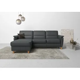 Home Affaire CAVADORE Leder-Ecksofa Palera mit Longchair - Landhaus-Couch mit Federkern, Bettfunktion & Bettkasten, / 244 x 89 x 163 / Leder schwarz,