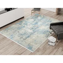 OCI DIE TEPPICHMARKE Teppich BESTELLER CAVA, rechteckig, Höhe: 8 mm, Glanz Viskose, mit Fransen, Hoch Tief Struktur, Vintage, Wohnzimmer blau 300 cm x 400 cm x 8 mm