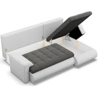 Rechts Ecksofa mit Schlaffunktion FORESTA, Sofa mit bettkasten 230x159cm, Dunkelgrau + Weiß - Dunkelgrau/Weiß