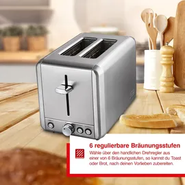 Solis Zwei-Schlitz Toaster, 6 Stufen, Krümelschublade, silber