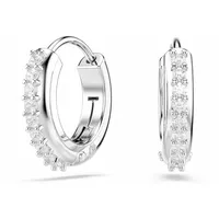 Swarovski Matrix Kreolen, Weiße, Rhodinierte Ohrringe mit Strahlenden Swarovski Kristallen im Rundschliff