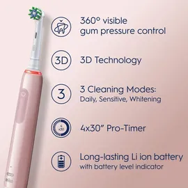 Oral B Pro 3 3000 CrossAction rosa + 2 Aufsteckbürsten