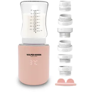 Flaschenwärmer PRO | 4 Temperaturstufen | Kabellos - Ideal für unterwegs | inkl. 6 Adaptern | 8.800mAh - BPA-frei | Farbe: Rosa | Vulpes Goods