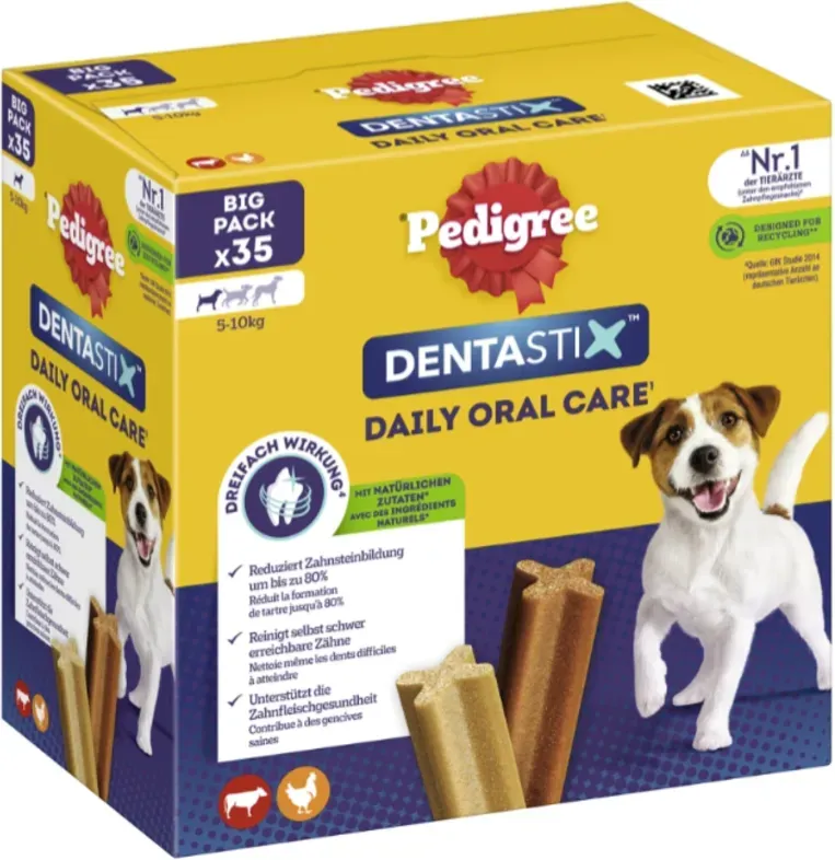 Pedigree DENTASTIX tägliche Zahnpflege, für 5-10 kg, 5x (7 Stück/110 g), insgesamt 35 Stangen/550 g