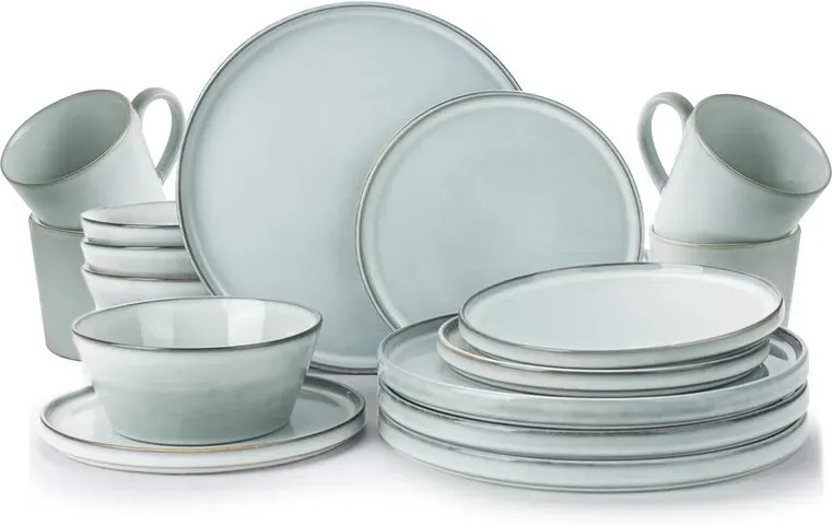 Richmount 12-teiliges Geschirrset mit reaktiver Glasur in Schieferblau - 16-teiliges Set mit Tassen