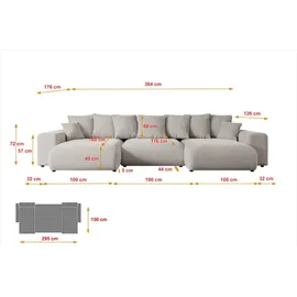 altdecor Eckcouch Samt U-Form 3-Sitzer Braun/Grau