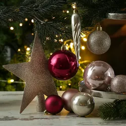 Weihnachtskugeln mit Stern Baumspitze Christbaumkugeln bruchfest pink 33er Set