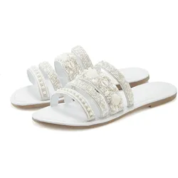Pantolette »Sandale, Sommerschuh, Mule,«, mit aufwendig verzierten Riemchen, Gr. 43, weiß, , 11105924-43