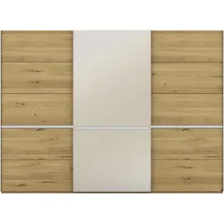 Schwebetürenschrank MUSTERRING "Savona, Kleiderschrank, Schrank, Garderobe, mit Schiebetüren", braun, B:300cm H:217cm, Schränke, Türen Bianco-Eiche massiv, Spiegel-/Glastüren, eingelegte Chromleiste