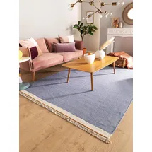 benuta Pop Wollteppich Karla - Blau 80x120 cm - Baumwolle,Wolle - Rechteckig & im Style: Uni, Hygge & Cozy, Minimalistisch - Pflegeleicht für Wohnzimmer Schlafzimmer