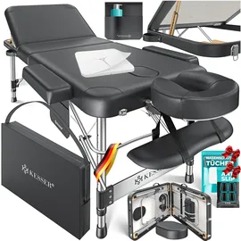 Kesser KESSER® Mobile Massageliege klappbar & höhenverstellbar 3 Zonen Massagebett Massagetisch Kosmetikliege Breit Therapieliege Aluminium + 10x Gesichtsauflage mit Kopfstütze Armlehnen & Tasche