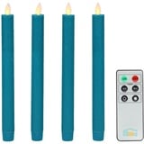 Fanna 4er Set LED Stabkerzen Tafelkerzen Türkis flackernde Flamme mit Timerfunktion, Fernbedienung und Batterien enthalten