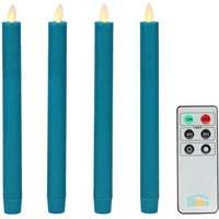 Fanna 4er Set LED Stabkerzen Tafelkerzen Türkis flackernde Flamme mit Timerfunktion, Fernbedienung und Batterien enthalten