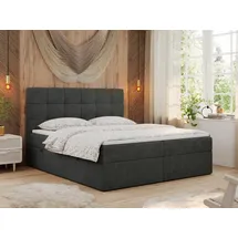 MKS Meble Boxspringbett mit Matratze, Bett mit Multipocket - Matratze und Topper Polsterbett mit Bettkasten und Kopfteil, ERNI ... - Dunkelgrau,