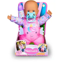 NENUCO - Spazieren gehen, Babypuppe 35 cm mit weichem Körper, Zubehör und Babytrage, um sie überall hin mitzunehmen, emotionale Entwicklung, Kinder +1, Famosa (NFN23000)
