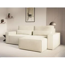 moeblo Ecksofa DENVER MINI – Ottomane beidseitig montierbar, Ecksofa aus Cord, Couch für Wohnzimmer, Schlafsofa Sofagarnitur Sofa Eckcouch L-For... - Beige