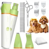 Oneisall 4in1 Leise Schermaschine Hund Katze Wiederaufladbar Hundeschermaschine&Pfotentrimmer&Krallenschleifer mit 4 Multifunktions-Schneidköpfen für Pfoten, Augen, Ohren, Gesicht Körper,
