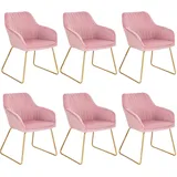 WOLTU Esszimmerstühle 6er Set Küchenstühle Wohnzimmerstühle Polsterstühle Sessel, Armlehnstühle mit Rückenlehne, für Esszimmer, Küche, Wohnzimmer, Samt, Gold Metallbeine, Rosa, BH246rs-6