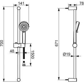 Hansa Hansabasic Brausetange 700 mm, 2 Strahlart, Ø 90 mm, chrom 55780133