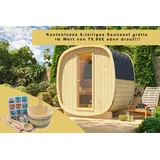 Finn Art Blockhaus Fasssauna Quadro 130 Halbglas Rückwand, Schindeln schwarz, Outdoor Gartensauna, ohne Ofen, Bausatz schwarz