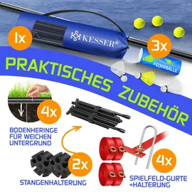 Kesser KESSER® Badmintonnetz, Tennisnetz 300cm 400cm 500 cm Federballnetz 3-Fach-Höhenverstellbar, Set bestehend aus Netz, 3x Feder- | Tennisball, stabilem Eisen-Gestell, Transporttasche, Indoor & Outdoor