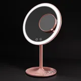 EMKE EMKE® Rosa Kosmetikspiegel mit Beleuchtung 3 Lichtfarben Dimmbar 1X / 3X Beleuchteter Kosmetikspiegel 90°Drehbar+USB Aufladbarer LED Schminkspiegel, Macaron Tischspiegel für Schminken und Rasieren