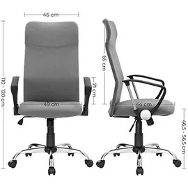 Songmics Bürostuhl, ergonomischer Schreibtischstuhl, Drehstuhl, gepolsterter Sitz, höhenverstellbar und neigbar, bis 120 kg belastbar, grau Stoff, mit Kopfstütze,