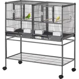 PawHut Vogelkäfig mit Futterschale und Sitzstange 95L x 45,5B x 102H cm Schwarz und Grau   Aosom