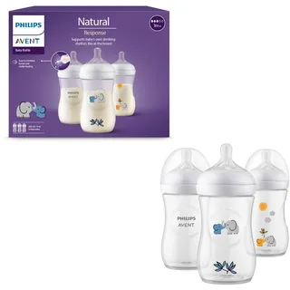 Philips Avent Natural Response Geschenkset für Babys: 3 Natural Response Babyfläschchen (260 ml) mit T3 Saugern (ab 1 Monat), SCY903/63