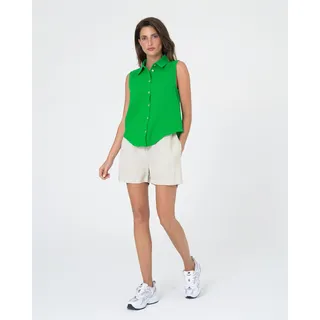 Klassische Bluse FRESHLIONS "Ruth", Damen, Gr. L, grün, 100% Baumwolle, unifarben, normal, Blusen, im ärmellosen Design