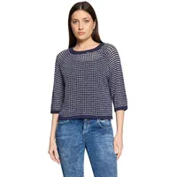 Cartoon Strickpullover Dunkelblau/Weiß 46