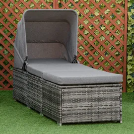 Outsunny Sonnenliege Polyrattan mit Sonnendach Gartenliege Rattanliege mit Kissen Grau 195x65x40cm für entspannte Stunden im Garten Aosom.de