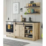 furn.design Küchenzeile Stove 196 cm Used Wood hell und anthrazit