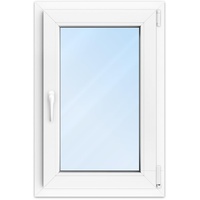 FENSTERVERSAND - Kunststofffenster Weiß - zu öffnendes Fenster 60x80 Kunststoff mit Griff, Dreh- & Kippfenster, 2-fach Verglasung, Klarglas - DIN rechts - BxH: 600x800 mm, 70 mm Profil