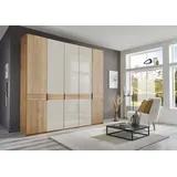 Drehtürenschrank WIEMANN "Cardiff, Massivholztüren in Kombination mit Glas- oder Spiegeltüren", beige (glas champagner), B:246,3cm H:236cm T:58cm, Floatglas, Holzwerkstoff, Hartfaserplatte, Massivholz, Schränke, hochwertiges Design in langlebiger Qualität, viel Stauraum