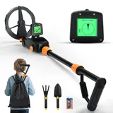 Metalldetektor für Kinder, IP68 Wasserdichter und Leichter Metalldetektor mit LCD und Tonanzeige, Hochempfindlicher Metalldetektor für Kinder mit Schaufel, Rechen und Rucksack zur Schatzsuche