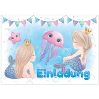 Junapack 12 Einladungskarten zum Kindergeburtstag Mädchen Meerjungfrau