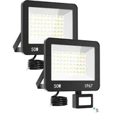 HAPYLUMI LED Strahler mit Bewegungsmelder Außen 50W, 2 Stücke Superhell 5000LM Außenstrahler 6500K LED Fluter IP67 Wasserdicht LED Scheinwerfer für Garten Garage