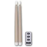 2er Set LED Stabkerzen "FLAMME SLIM" mit Fernbedienung, Höhe 28,5cm, Durchmesser 2,1cm, Farbe beige, Batterie & Timerfunktion