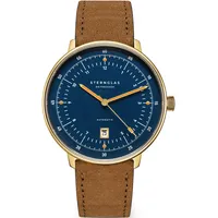 STERNGLAS - HAMBURG - AUTOMATIK - EDITION MARINE - blau - gold - Wildleder braun / 42MM
