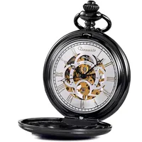 TREEWETO Unisex Taschenuhr mit Kette Analog Handaufzug Antik Graviert Römische Schwarz