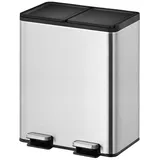 Proregal Rechteckiger Treteimer aus gebürstetem Edelstahl mit getrennten Soft-Close & Stay-Open Deckel | 20+20 Liter, HxBxT 59,2x46,3x33,2cm | Silber